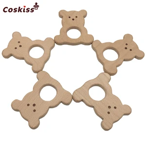 Детский Прорезыватель для зубов, медведь, Детские аксессуары для самостоятельного изготовления, браслет без бисфенола А, соска, деревянная коричневая Фотография