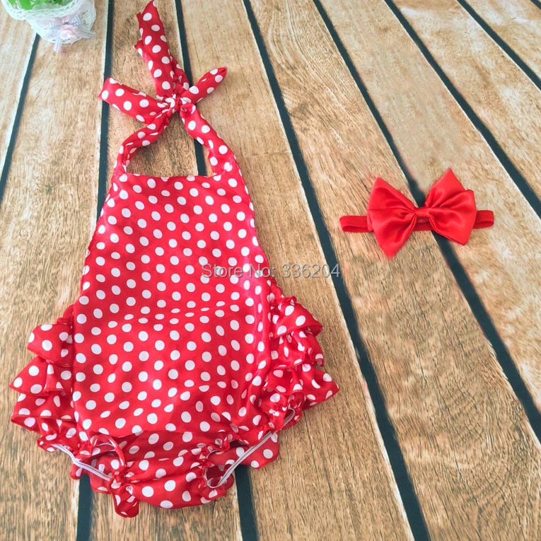 Красный атласный комбинезон с оборками в горошек для маленьких девочек Пляжный