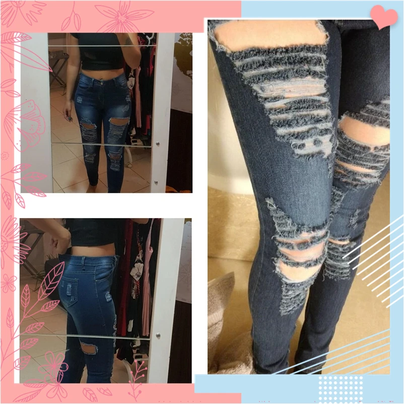Dotfashion, синие, рваные, Выбеленные, обтягивающие джинсы для женщин,, весна-лето, повседневные штаны, джинсы, женские, корейский стиль, брюки