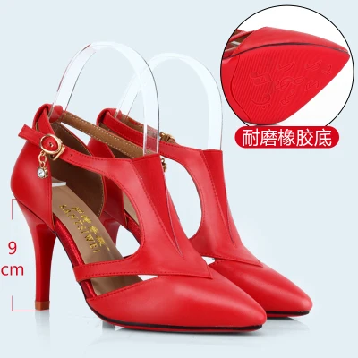 Red 9cm heel Обувь для латинских танцев; женская обувь для взрослых из мягкой кожи с натуральным лицевым покрытием; Обувь для бальных танцев на высоком каблуке; сезон осень-зима; обувь для танцев на квадратном каблуке; обувь для ча-ча - Цвет: Red 9cm heel