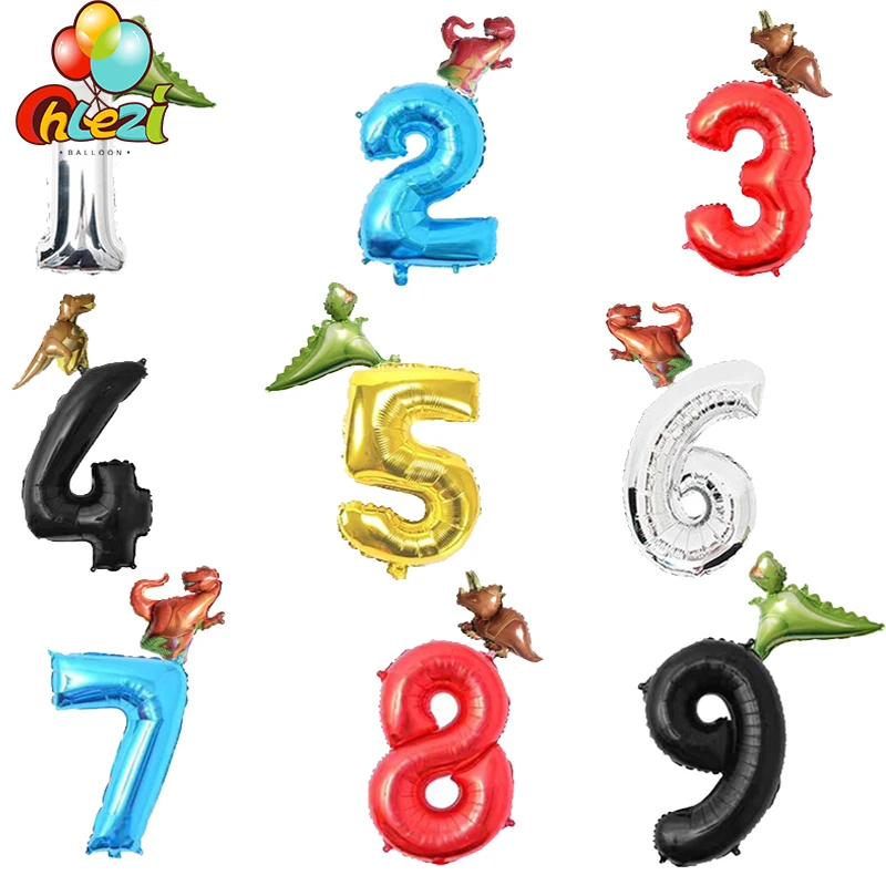2pcs Dinosaur foil Helium Cartoon figure balloons 1 2 3 Boy' Birthday decoration kids' toys Dinosaur funny gifts Baby shower
