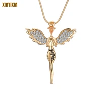 charm gold angle pendant necklace for women color crystal wing angle carved choker necklace 2019 fashion jewelry wedding gift