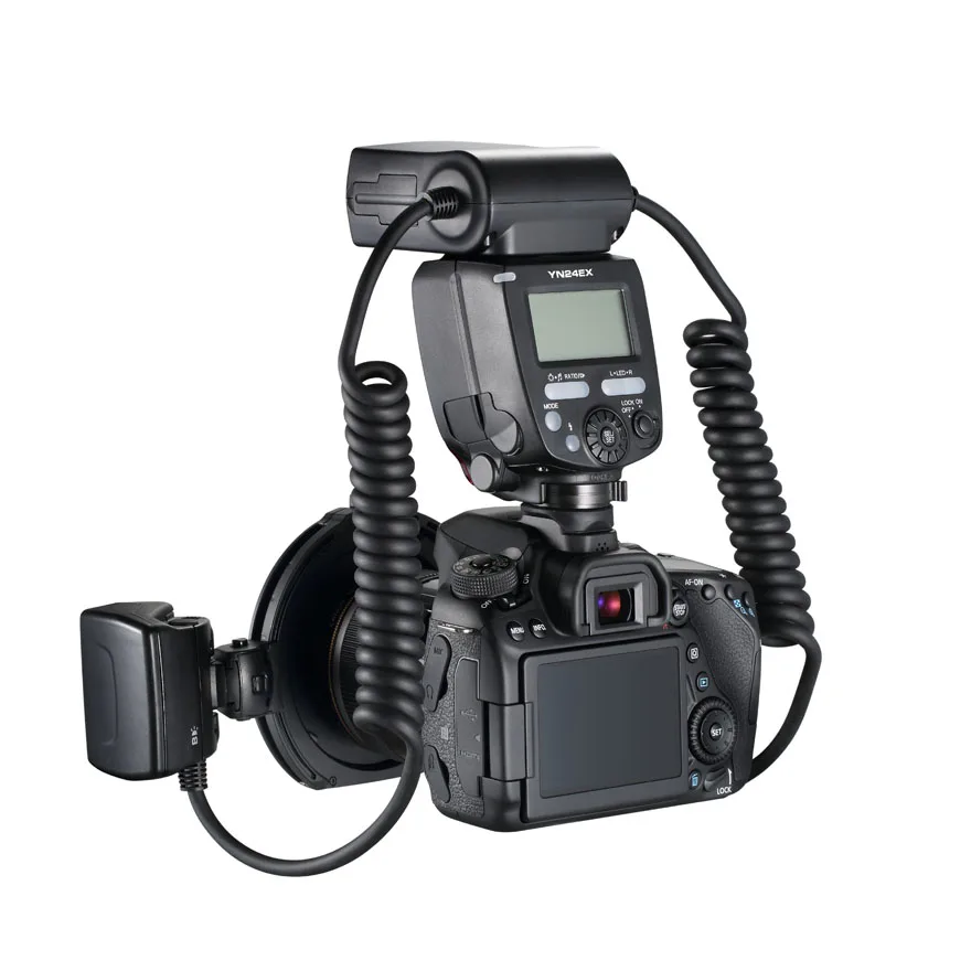 Yongnuo YN24EX E-TTL Макро Вспышка Speedlite для Canon EOS 1Dx 5D3 6D 7D 70D 80D камеры с 2 шт. флэш-головки+ 4 шт. переходные кольца