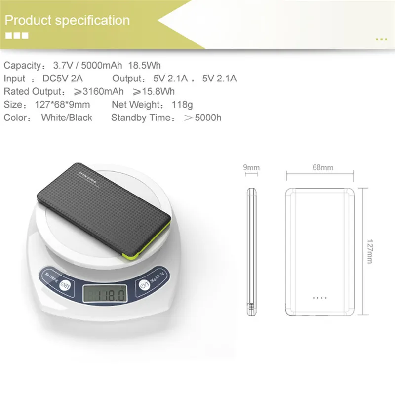 Pineng Мощность банк 5000 мАч PN 952 Комплекты внешних аккумуляторов Мощность power Bank 5V 2.1A USB Выход для iPhone6s телефонов на базе Android