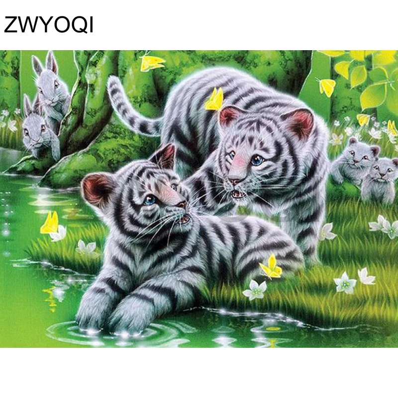 Полноразмерная алмазная живопись вышивка крестиком леопард тигр кролик 3D