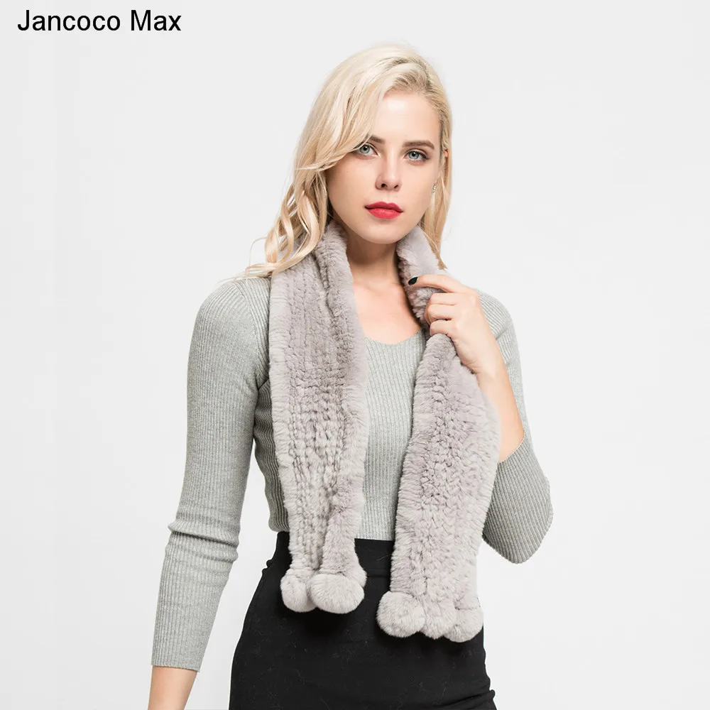 Jancoco Max женский толстый вязаный шарф с натуральным кроликом Рекс высокого качества мягкие платки на весну и зиму, сохраняющие тепло лучшие подарки S7125