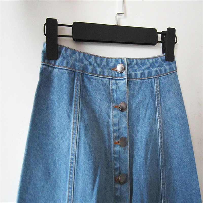 

A-Line Denim Skirts Women Brand Single-Breasted Jeans Skirts High Quality Fashion Casual Skirt For 4 Season A548