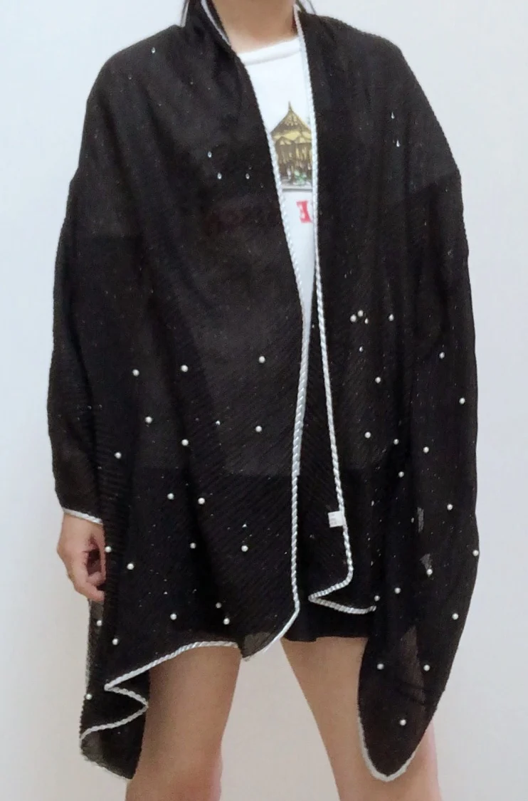 Гофрированный шарф шаль с жемчугом и блестками женская мода серый синий