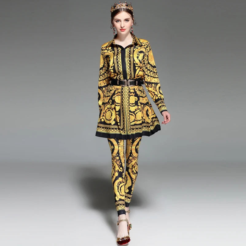 

High-quality 2020 spring Fashion Runway Designer Suit Women Three-Pieces Set Floral Print Tops and Skirt and Vintage Pants Set