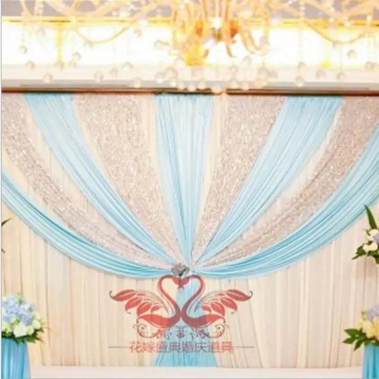 Белый свадебный фон занавеска С небесно голубым Swag Lucury Sequins 3X6M (10FTx20FT) Вечеринка