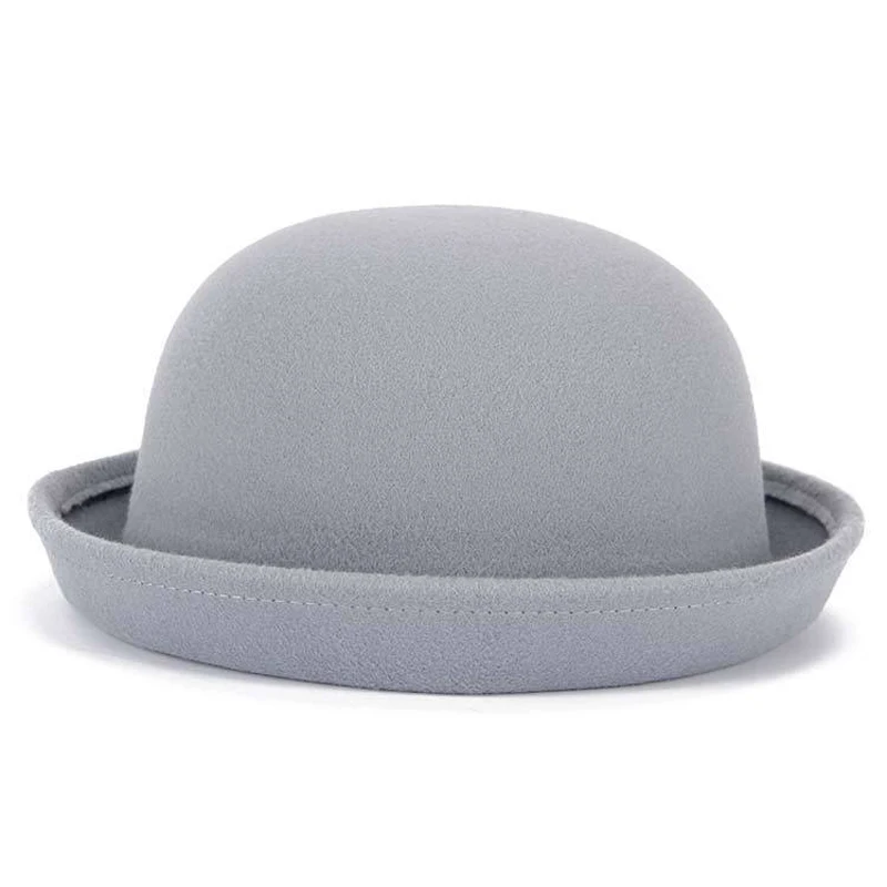 Dome light gray Модная шляпа-котелок для родителей и детей, шерстяная фетровая шляпа для женщин и девочек, детская однотонная официальная шапка Трилби сомбреро Дерби - Цвет: Dome light gray