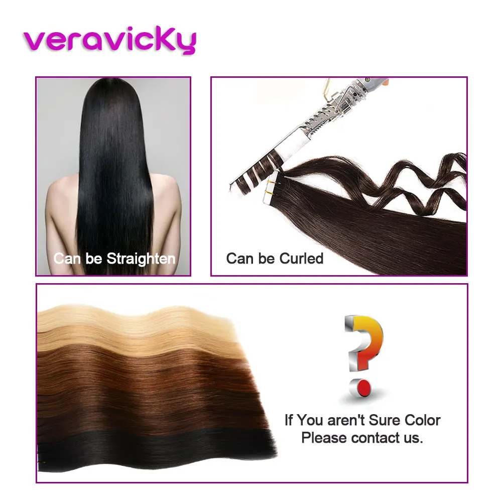 Veravicky 2,5 г/шт. лента Inl человеческие волосы для наращивания 1" 18" 2" Европейская кожа синтетические волосы remy расширение 20 шт. блеск коричневый к блонд