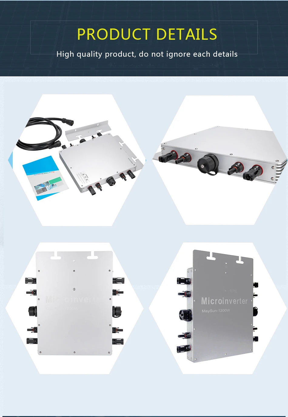 MAYLAR@ Maysun1200W Солнечная Сетка галстук микро wifi Коммуникационный инвертор с 4 MPPT функцией выхода Чистая синусоида солнечный преобразователь