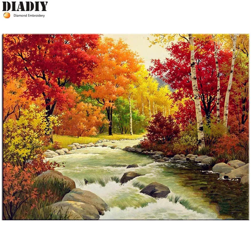 Рукоделие полная дрель Алмазная вышивка осенний лес Вышивка крестом сделай сам