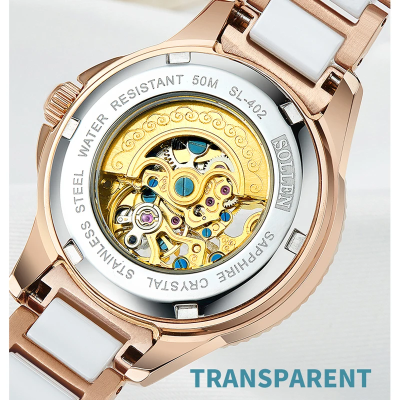 Роскошные женские механические часы с керамическим ремешком и