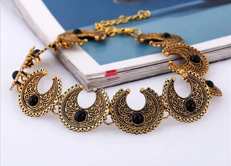 Ожерелье чокер с зеленым камнем в богемном стиле Луны винтажная резьба цветы