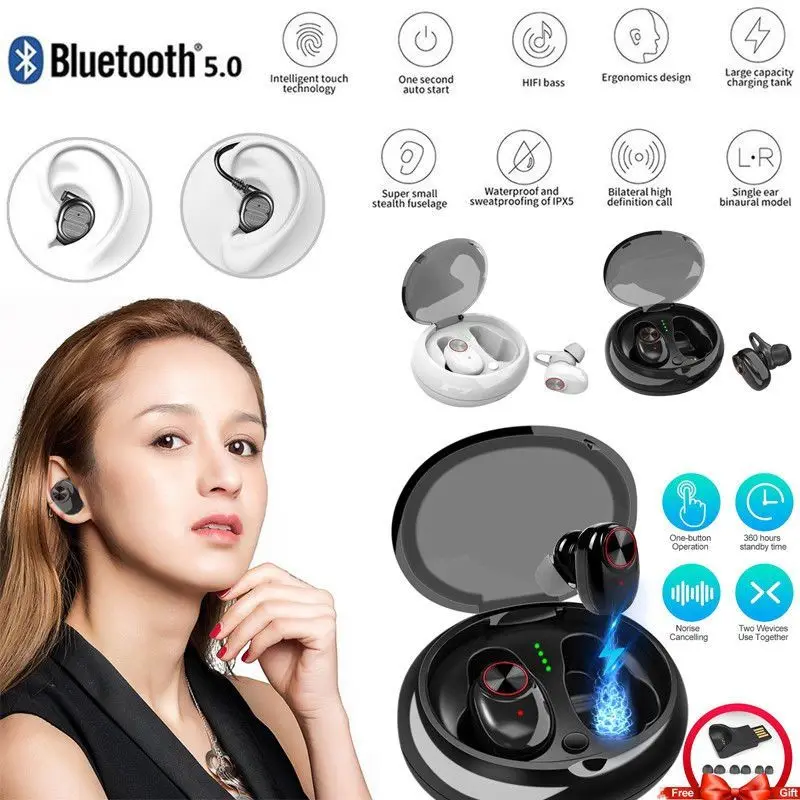 TWS беспроводные Bluetooth наушники с двумя ушками для зарядки 5 0 гарнитура стерео мини