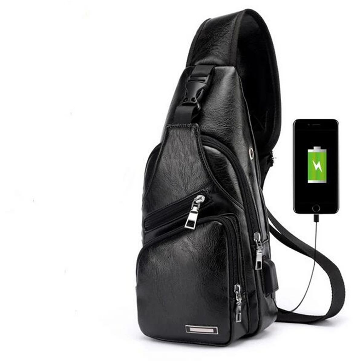 USB PU зарядка сумка на плечо Противоугонная мужская сумка через плечо походная нагрудная сумка Повседневная поясная сумка кожаная сумка через плечо S/L - Цвет: Черный