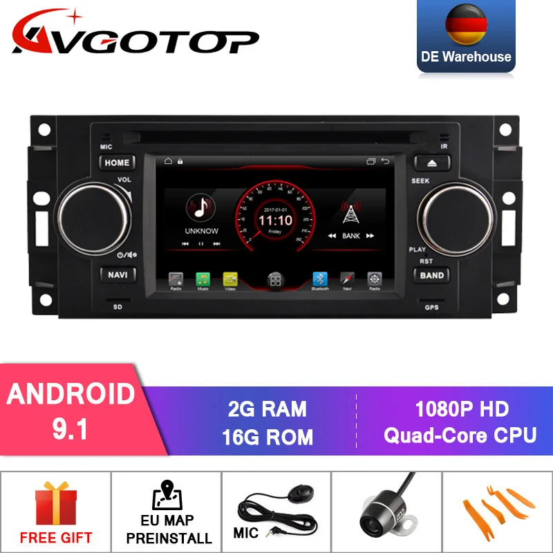 16GB Black Frame AVGOTOP автомобильный dvd-плеер для CHRYSLER 300C Android 9,1 встроенный wifi Автомобильный видеорегистратор с радио/wifi+ DSP+ DAB+ OBD - Цвет: 16GB Black Frame