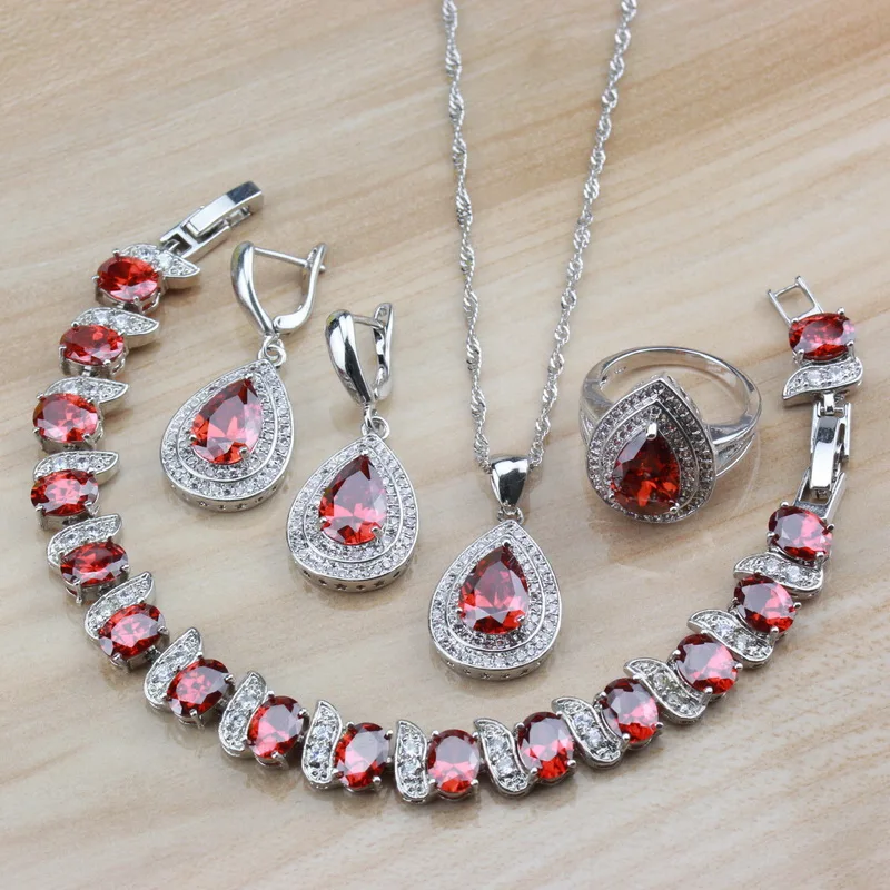 4 шт./комплект Женские Ювелирные наборы с красным гранатом | Украшения и