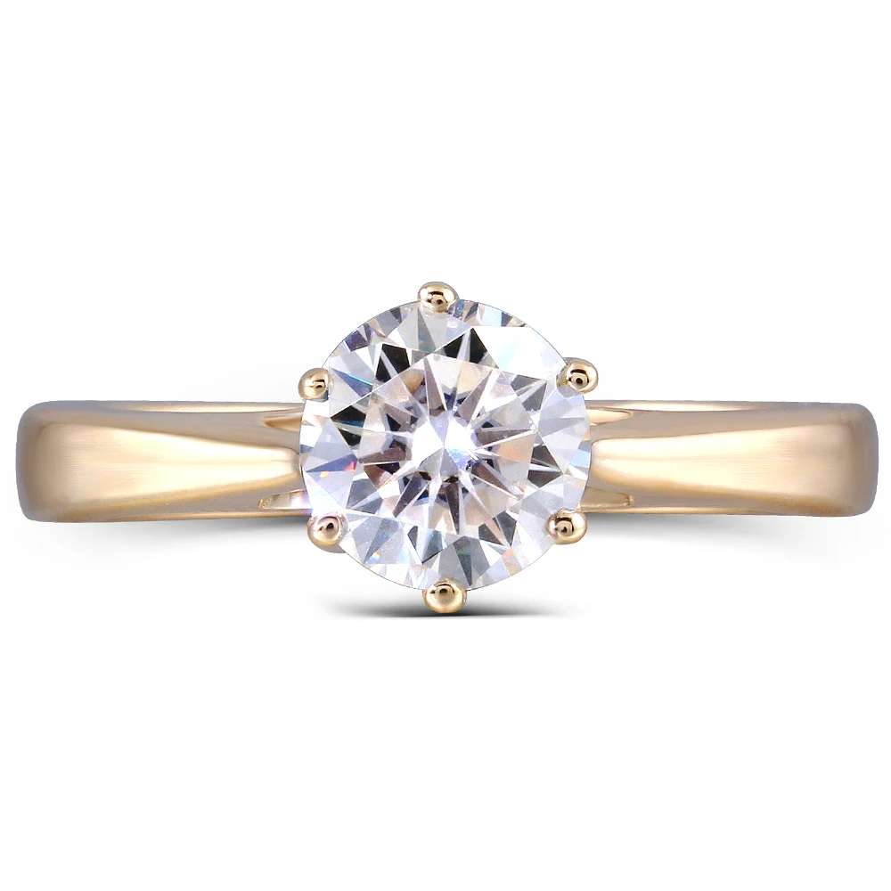 DovEggs 10K Yellow Gold 1.0ct Carat FGH Color Lab Created Moissanite Diamond Engagement Rings For Women Solitaire Ring