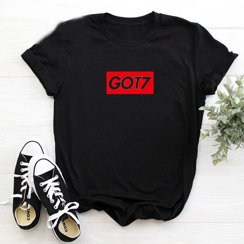 Kpop Got7 Футболка женская Eyes on You I Got7 модная Корейская футболка Mark JB Jackson Jinyoung Youngjae BamBam Yugyeom K-pop Топы - Цвет: Черный