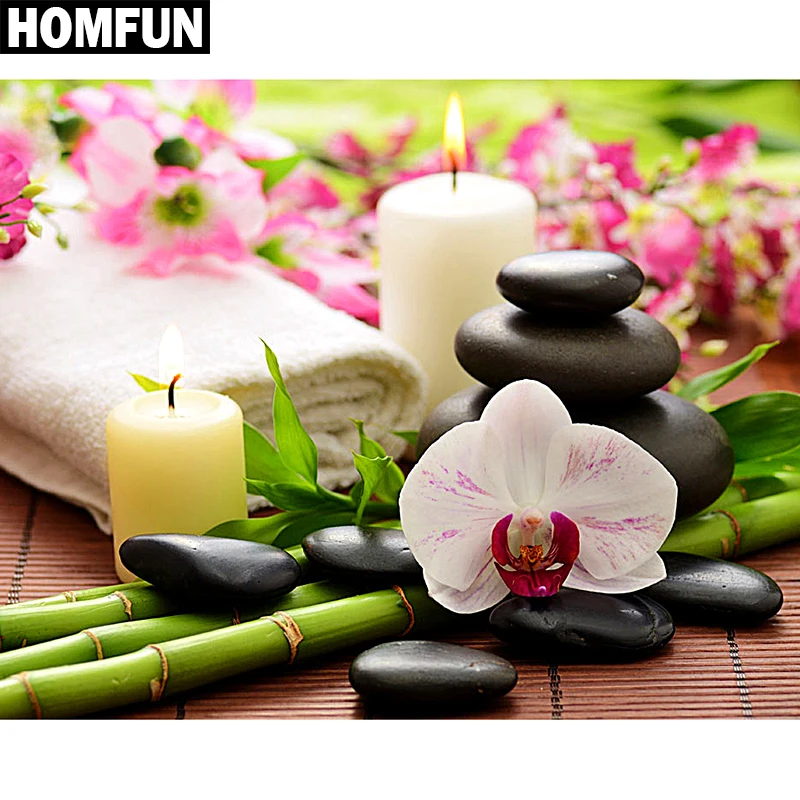 Алмазная живопись HOMFUN картина Свеча в форме орхидеи из квадратных/круглых страз