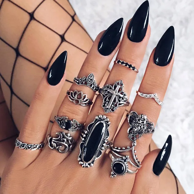 50 стилей Boho Панк для женщин полые треугольные капли воды стрелка солнце драгоценный камень кристалл набор серебряных колец личность девушка ювелирные аксессуары