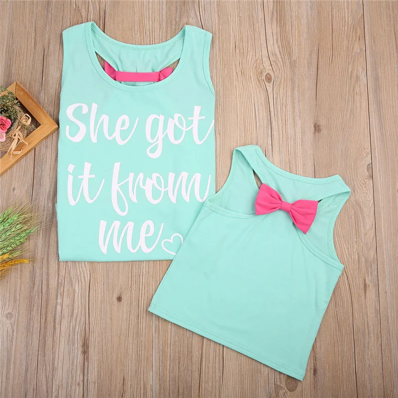 Семейный подходящий жилет Повседневная футболка для мамы и дочки Boho Mommy/Детская