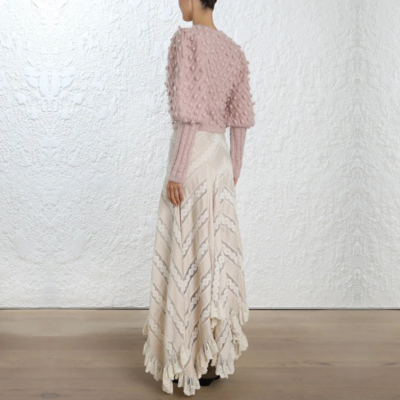 

2018 New European Runway Autumn Winter Clothes Women 2018 Sweet Pink Hairball Woman Sweater Cotton Knitting Pullovers