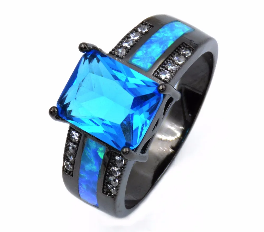 Античный Черный квадрат синий огненный опал кольца с большим центром CZ камень|blue