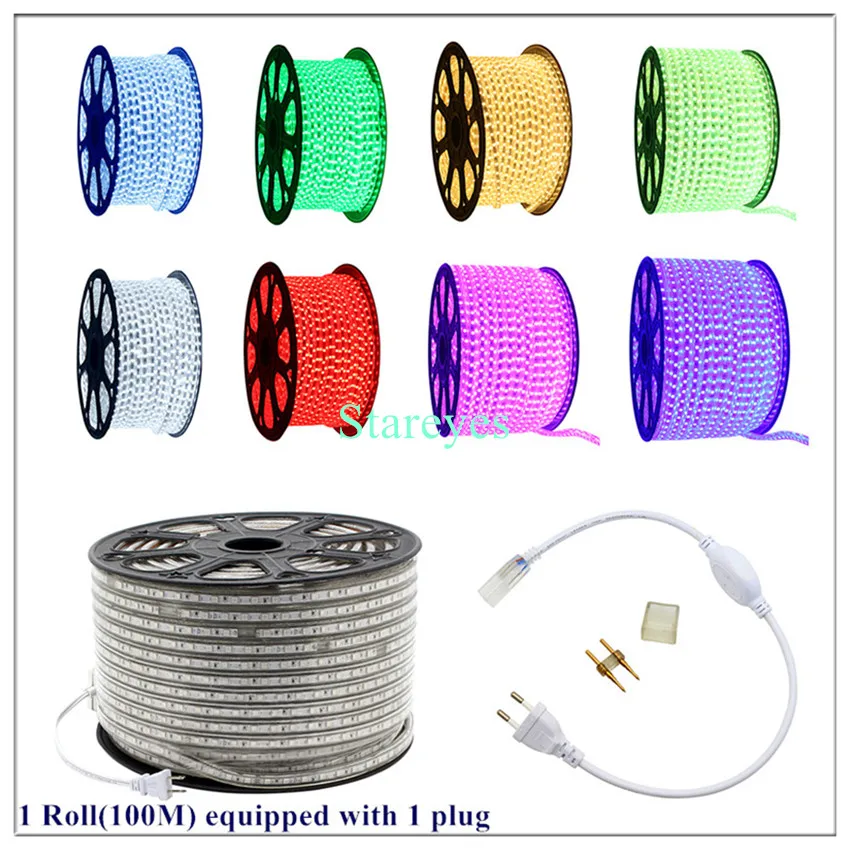 1 рулон 100 м AC220V 5050 SMD 60 светодио дный/M 8 мм PCB IP67 Водонепроницаемый светодио дный гибкая свет ленты RGB один цвет ленты