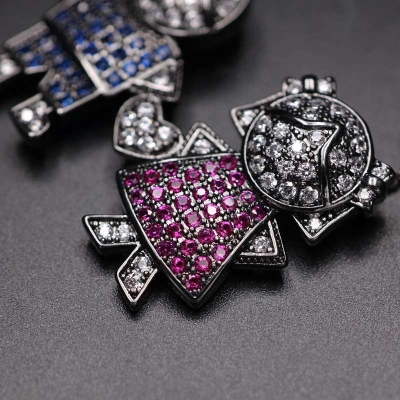 Colorful Lovely Boy Girl heart Big Pendant Necklace Full Pave high quality Multicolor Cubic zirconia blue women fashion Jewelry | Украшения