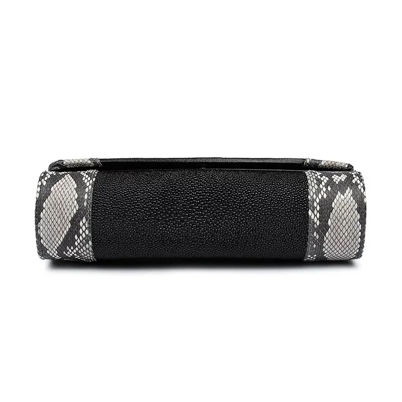 Модные Лоскутные сумки из кожи питона и ската женские с серебряной цепочкой