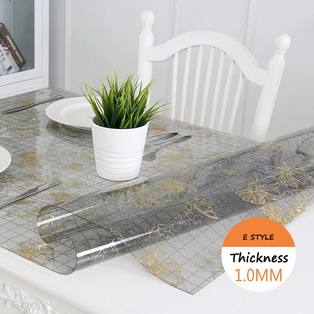 E Gold silk flower IHAD ПВХ скатерть Водонепроницаемая скатерть Цветочные прозрачные прямоугольные прозрачные ПВХ анти-маслостойкие скатерти для журнального столика - Цвет: E Gold silk flower