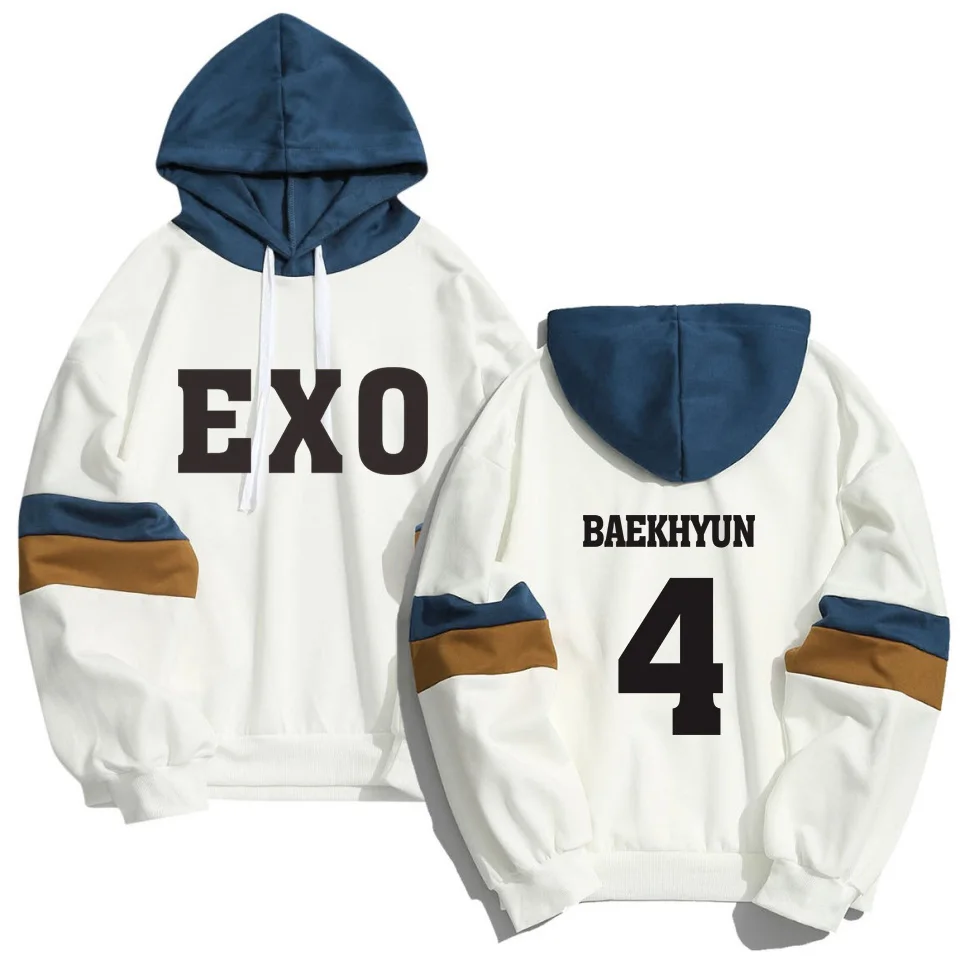 color4 4 Kpop EXO толстовки Толстовка мужская женская уличная Лоскутная K-pop девушка XIUMIN LUHAN CHANYEOL унисекс пуловер Одежда - Цвет: color4 4