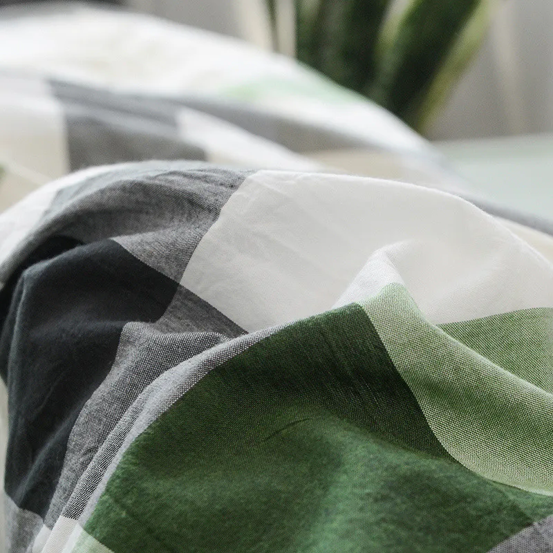 One pieces 100% cotton Yarn weave washed green grey plaid duvet cover/blanket cover/quilt cover Japanese style | Дом и сад