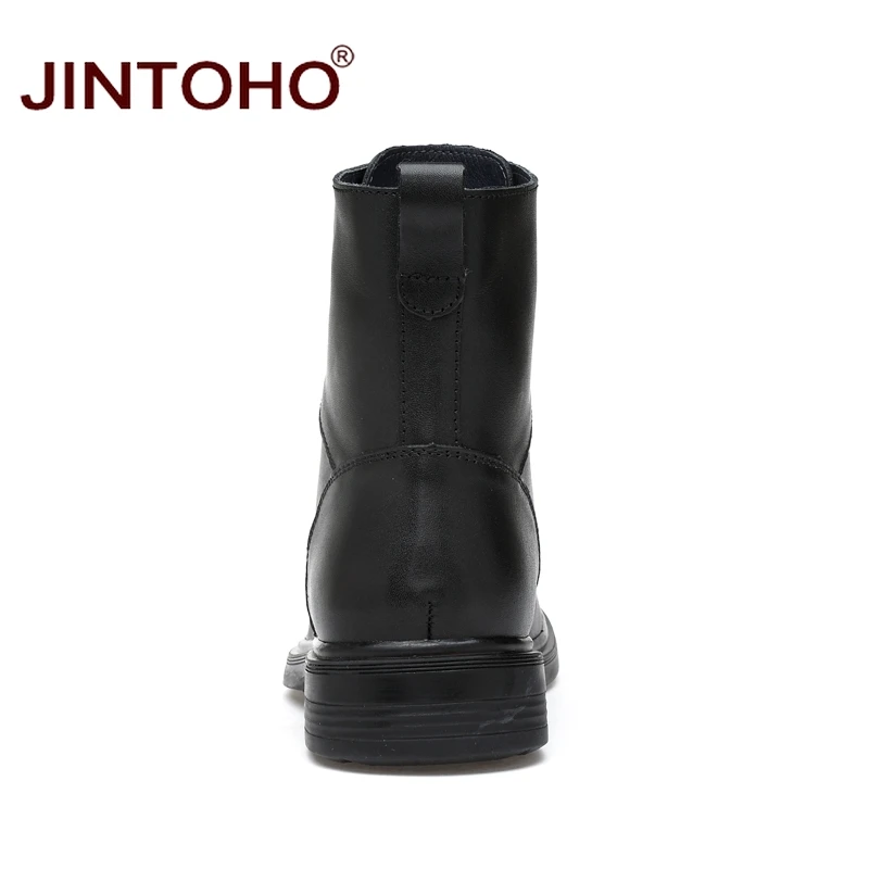 Ботинки JINTOHO мужские из натуральной кожи модные черные сапоги до середины икры