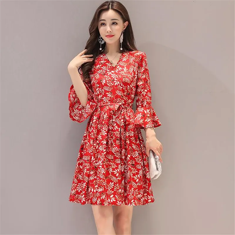 2018 летнее Новое корейское женское модное элегантное платье с коротким рукавом и