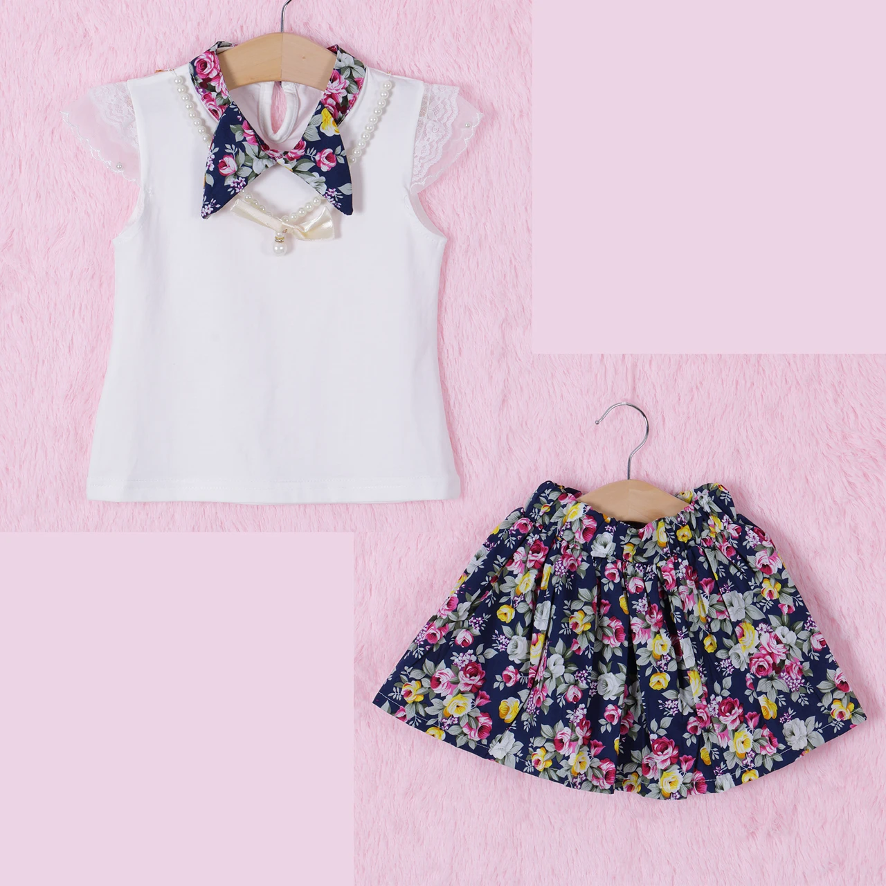 3 шт. жемчужное ожерелье + топ юбка|clothes set|girl toddlersummer clothes |