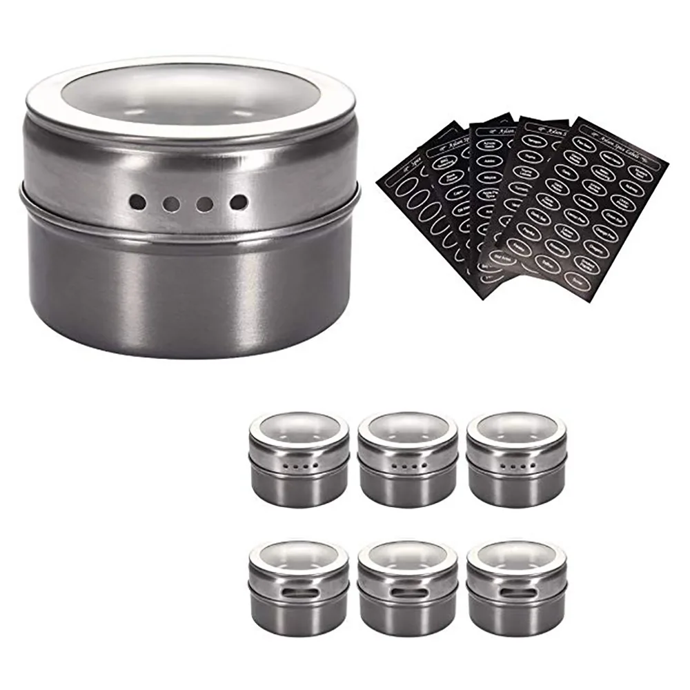 6 шт./компл. набор магнитных банок для специй из нержавеющей стали с наклейками