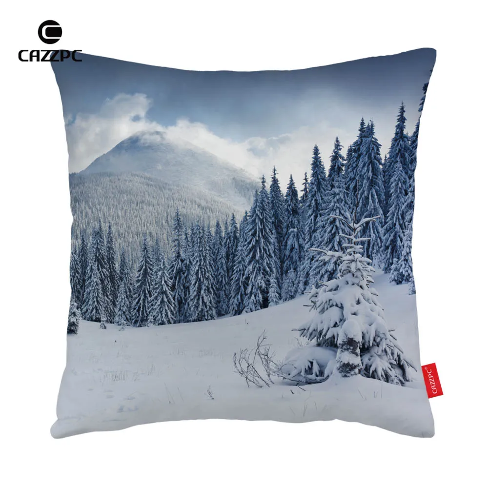 Черный и Белый Зимний снег сосновый лес с принтом машины декоративная наволочка