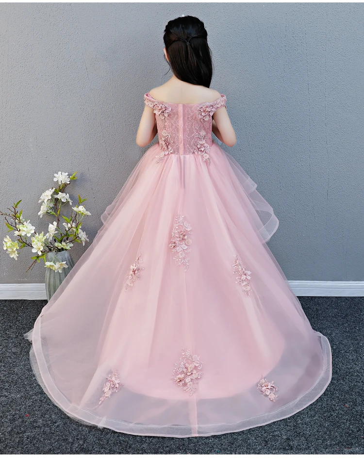 Off Shoulder Appliques Flower Girl Party Dress Pageant Gown High Low Princess Wedding Ball Kids First Communion Dresses | Детская одежда