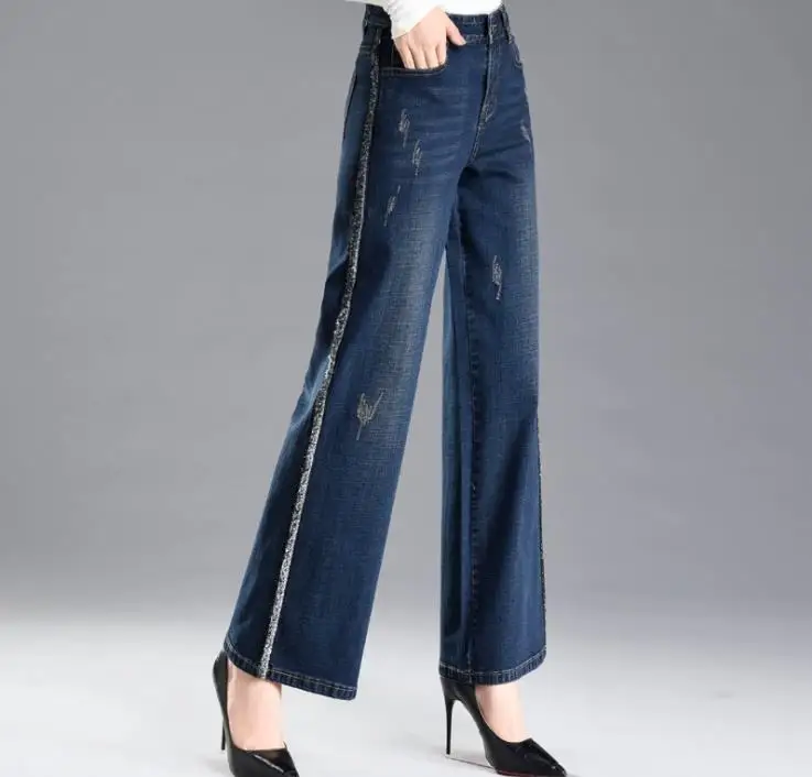 Женские джинсовые брюки с широкими штанинами Новинка осени 2018 тонкие высокой