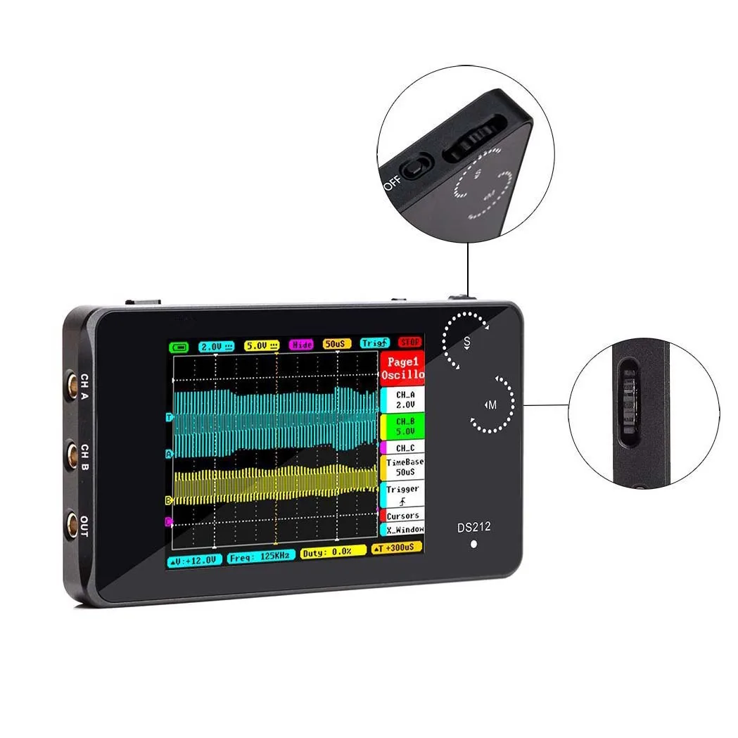 

MINI DS212 Pocket Size LCD Digital Storage Oscilloscope Portable Nano Handheld Bandwidth 1MHz Sampling Rate 10MSa/s Thumb Wheel