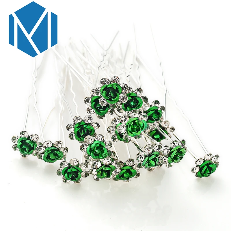 M MISM 20 PCS Bridal Rhinestone Exquisite Rose Flower Hair Pins Girls Wedding Shiny Crystal Bun Maker Tools Hair Accessories