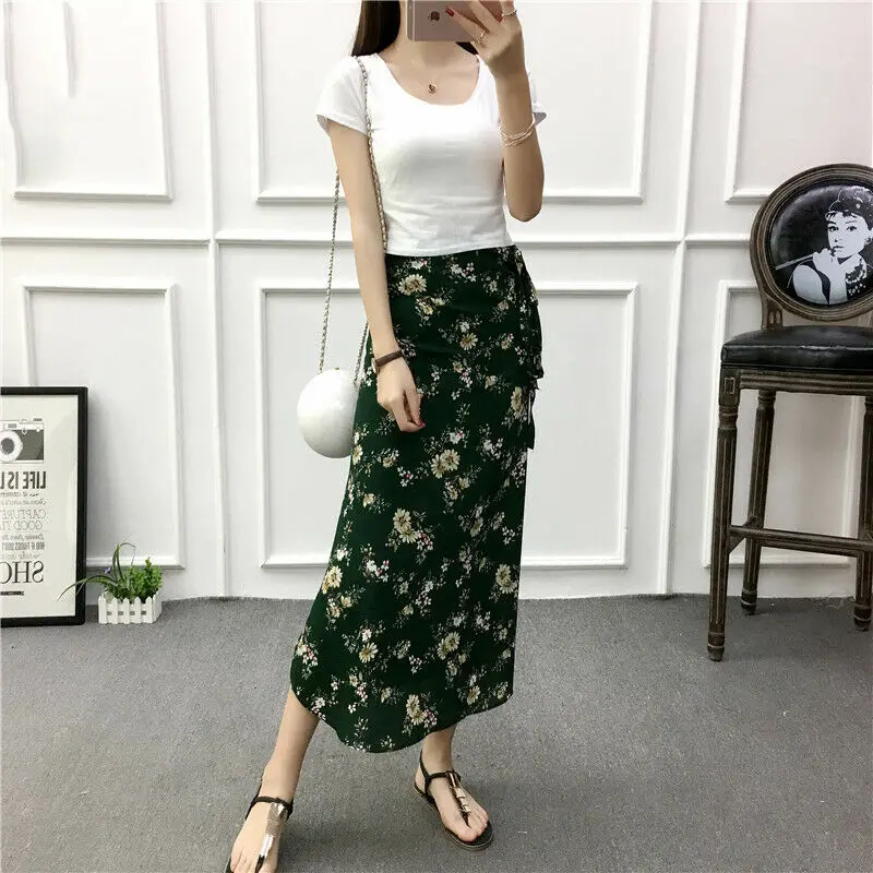 Новая женская летняя Повседневная Высокая талия шнурок макси юбка Леди