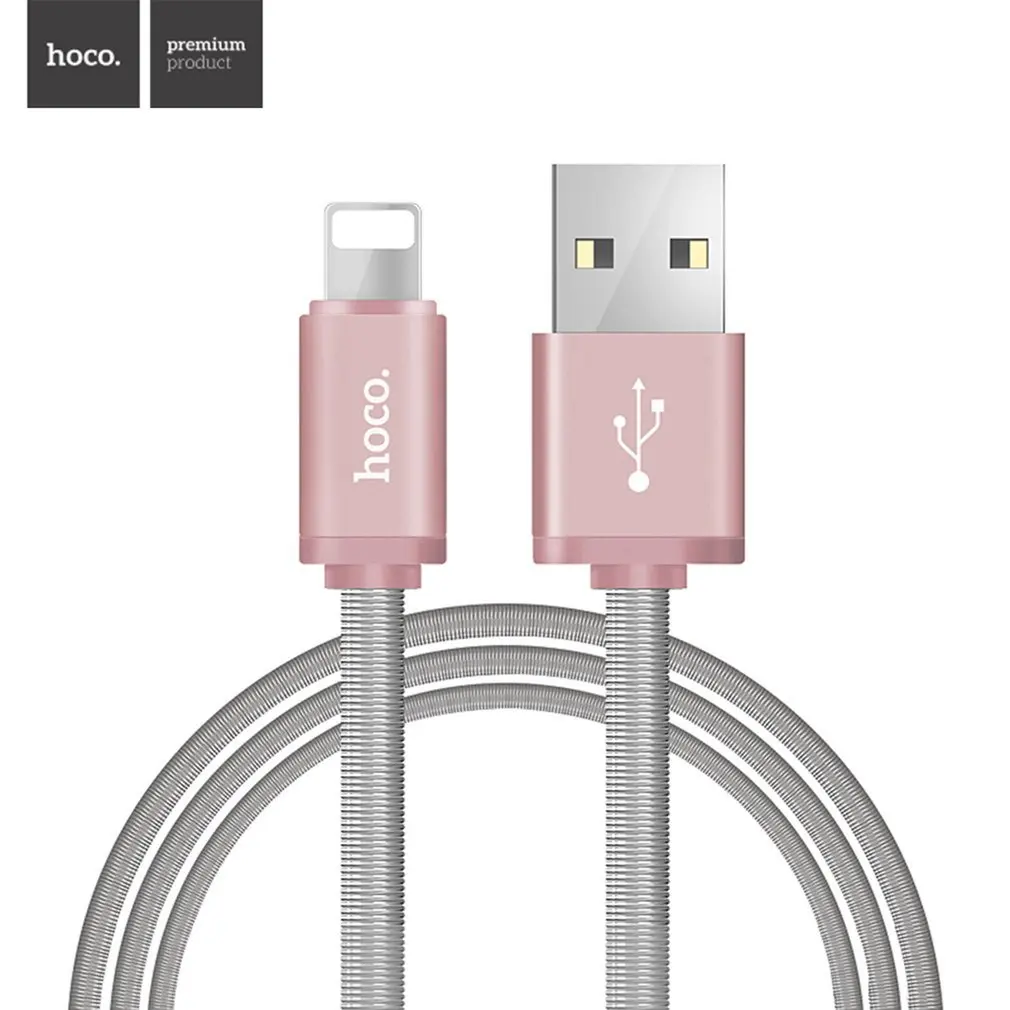 HOCO USB кабель для iPhone Xs max Xr X 8 7 6 Plus 6s Plus для iPad mini металлический пружинный зарядный кабель кабели для мобильных телефонов