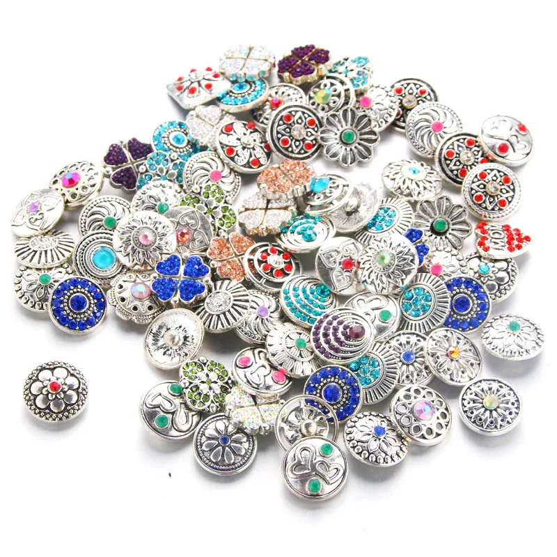 10pcs/lot Wholsale 18mm Snap Jewelry Mixed Round Metal Rhinestone Buttons Fit Bracelet Bangles Necklaces 0061 | Украшения и