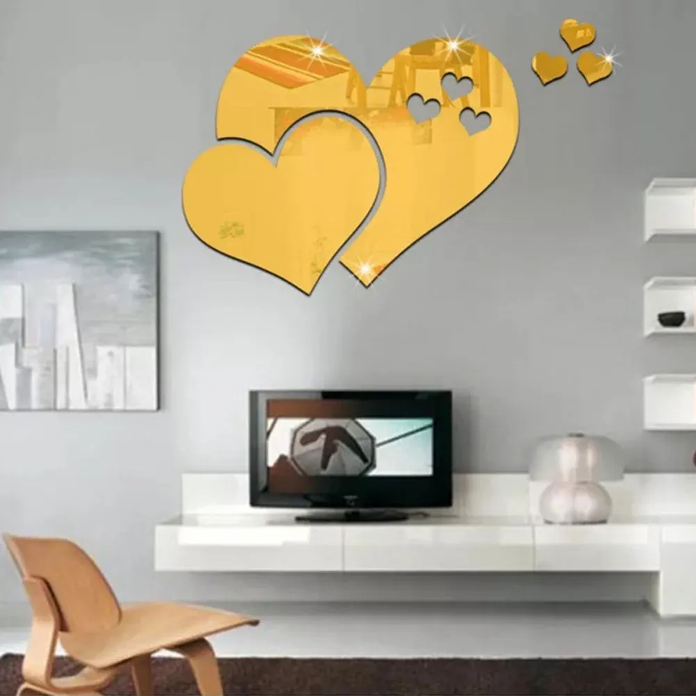 Нордическая зеркальная поверхность в форме сердца съемная акриловая Наклейка на